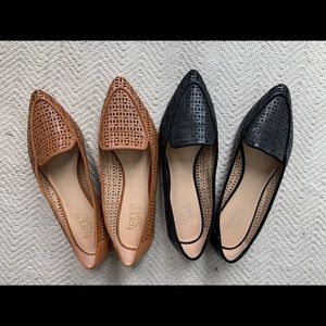 Buy 2 Franco Sarto Black and Brown Perforated Leather Flats size 8.5